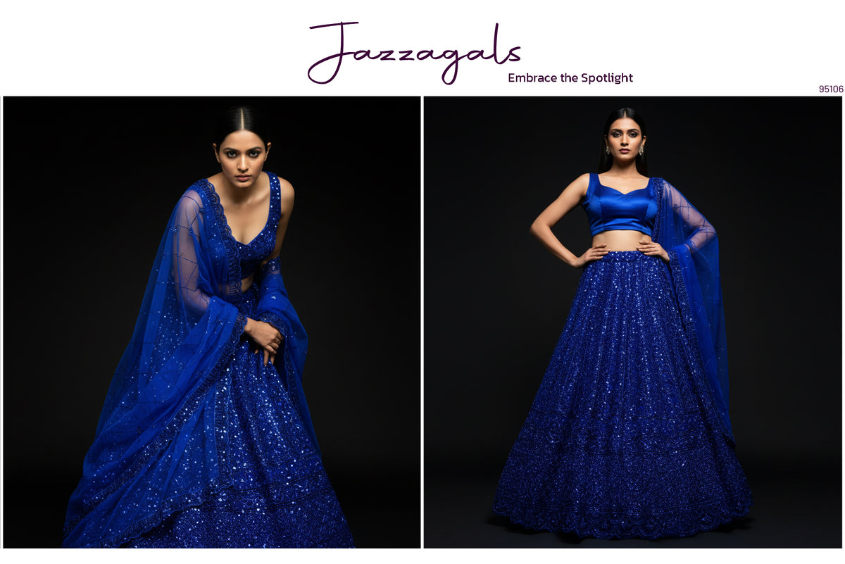 The Amber Fort Collection: Blue Net Lehenga Ensemble – Blue – view 2