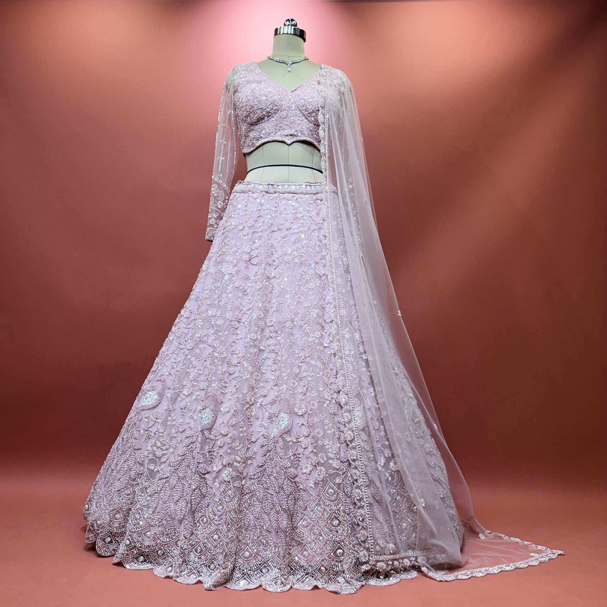The Vivaha Heirloom: Lavender Net Lehenga Ensemble – Lavender – view 1