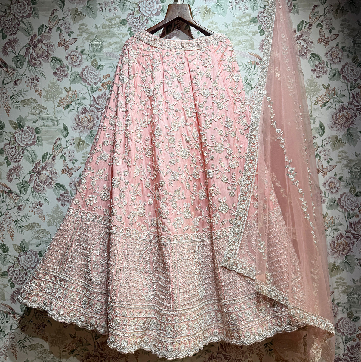 The Vivaha Darbar: Blue Silk Lehenga Ensemble II - Baby Pink - view 7