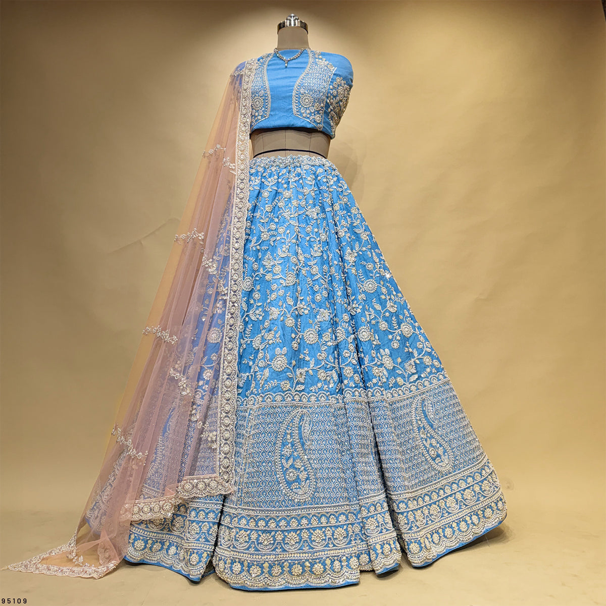 The Vivaha Darbar: Blue Silk Lehenga Ensemble II – Blue – view 1