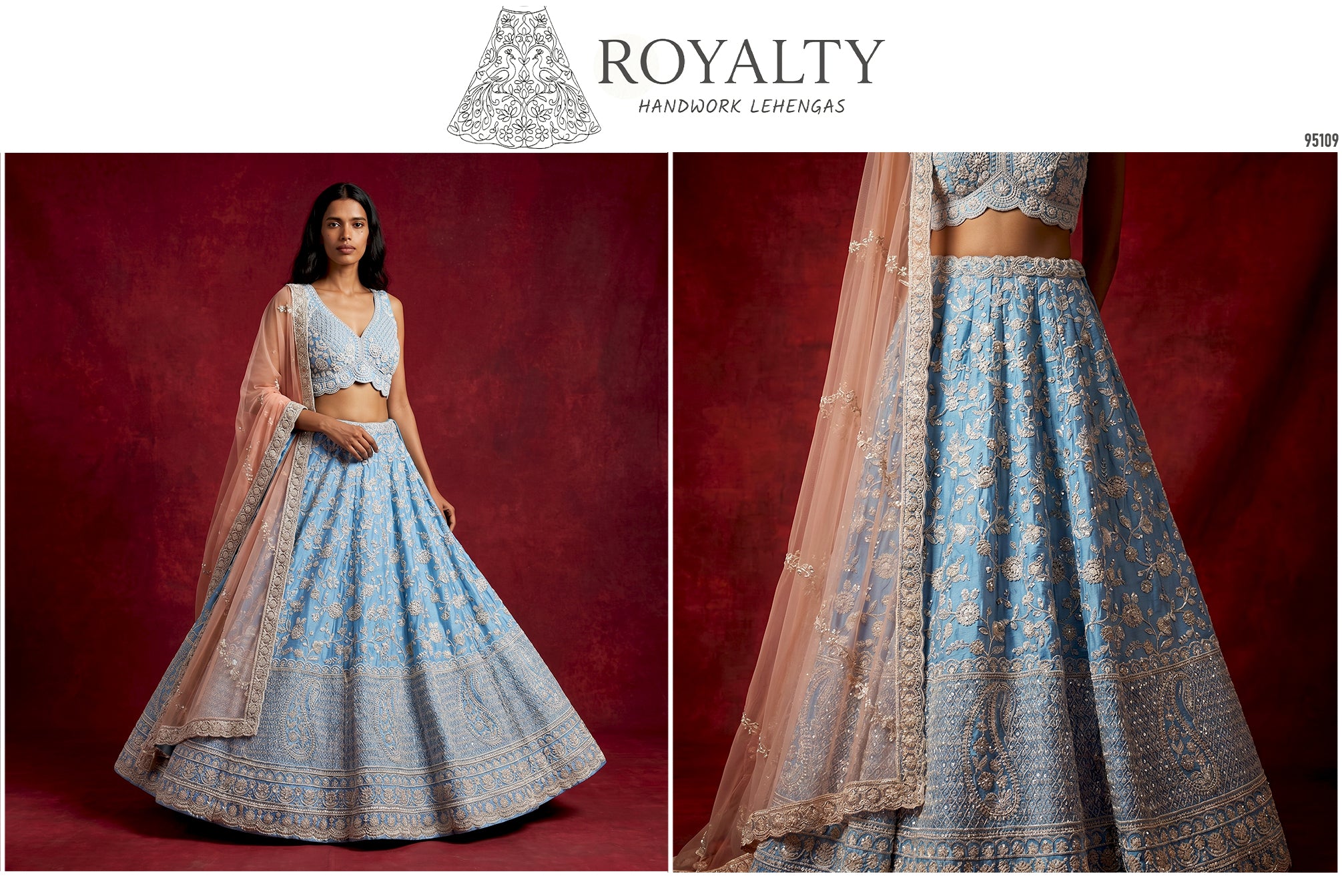 The Vivaha Darbar: Blue Silk Lehenga Ensemble II – Blue – view 2