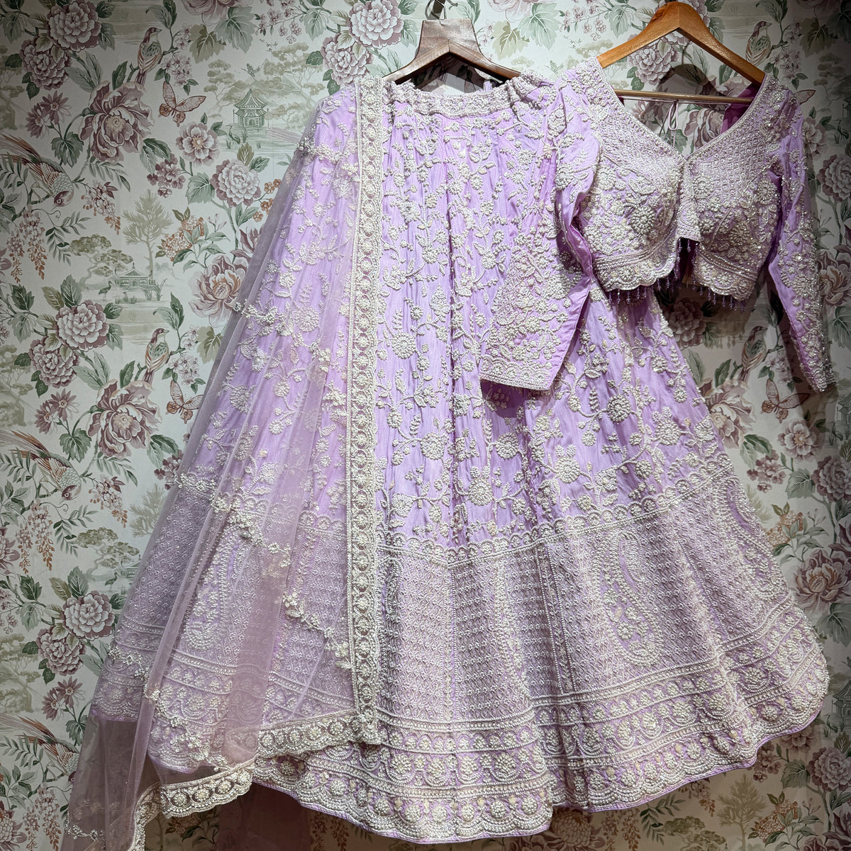 The Vivaha Darbar: Blue Silk Lehenga Ensemble II - Lavender - view 9