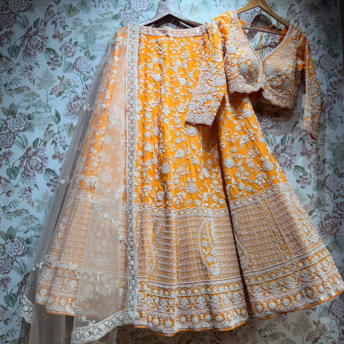 The Vivaha Darbar: Blue Silk Lehenga Ensemble II - Orange - view 10
