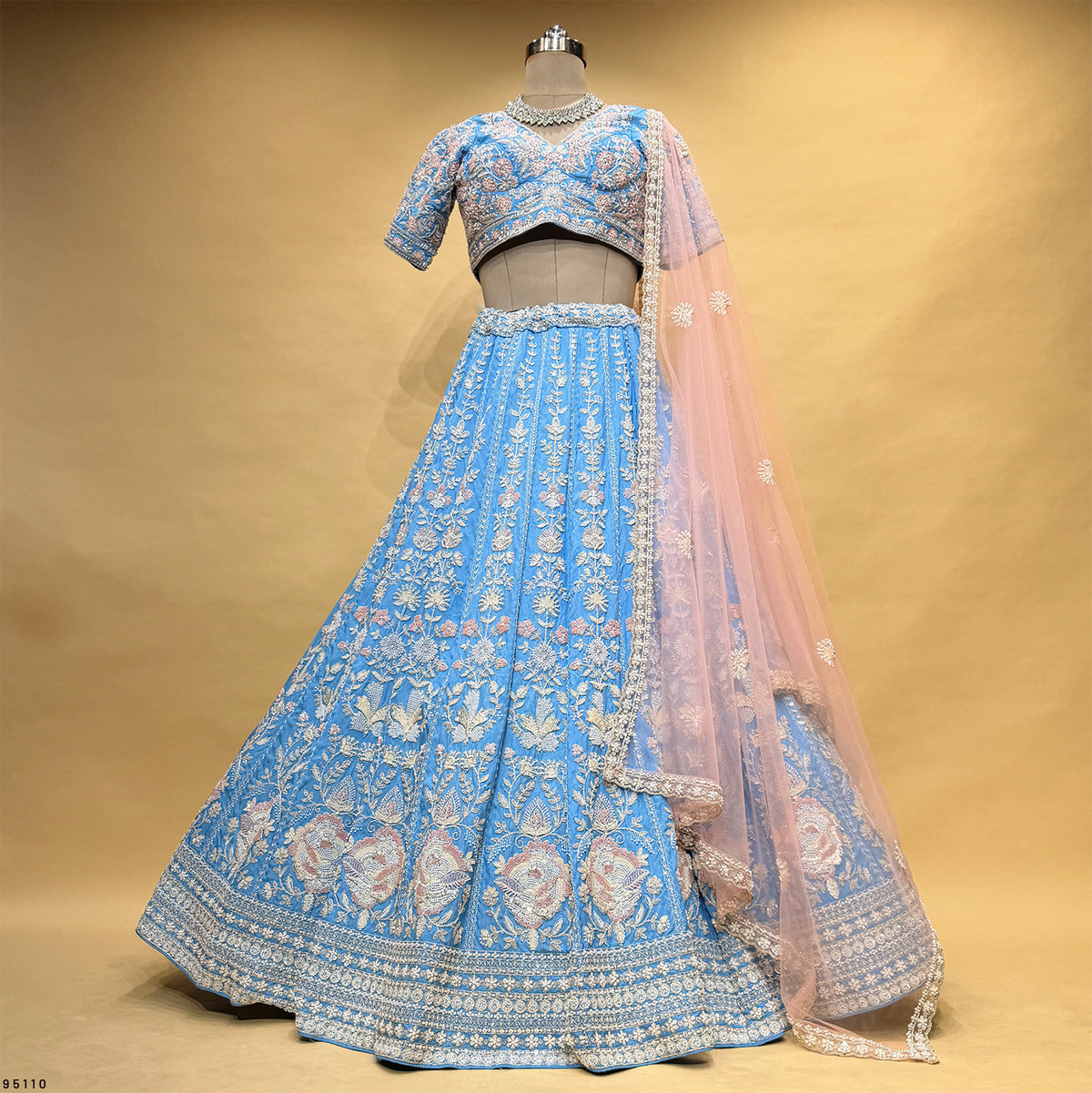 The Parampara Collection: Blue Silk Lehenga Ensemble II – Blue – view 1