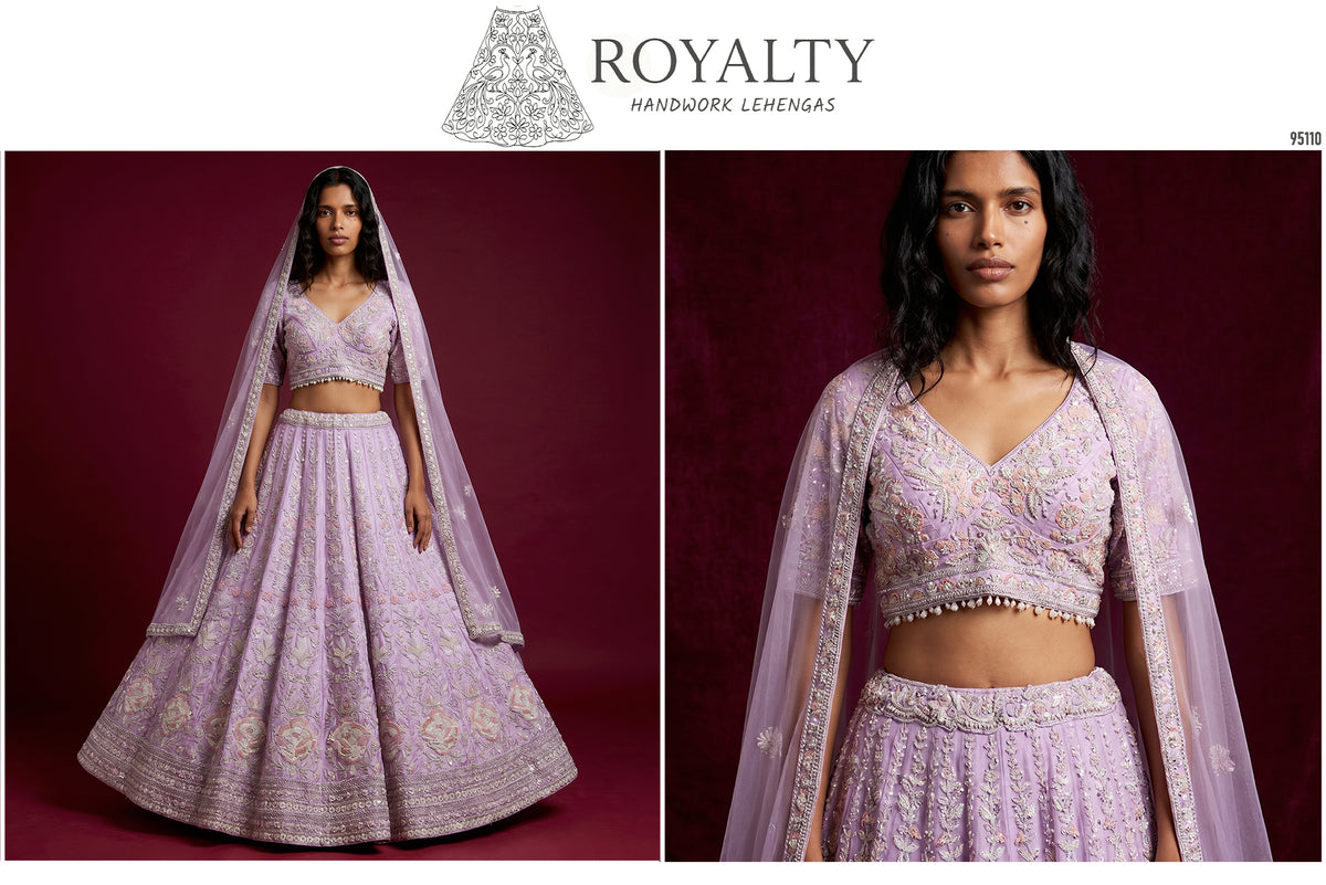 The Parampara Collection: Blue Silk Lehenga Ensemble II - Lavender - view 2