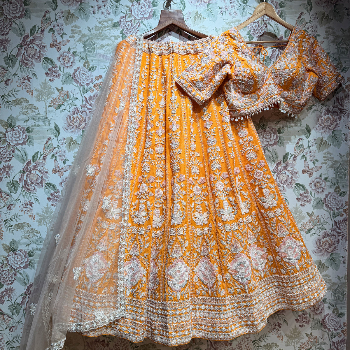 The Parampara Collection: Blue Silk Lehenga Ensemble II - Orange - view 5