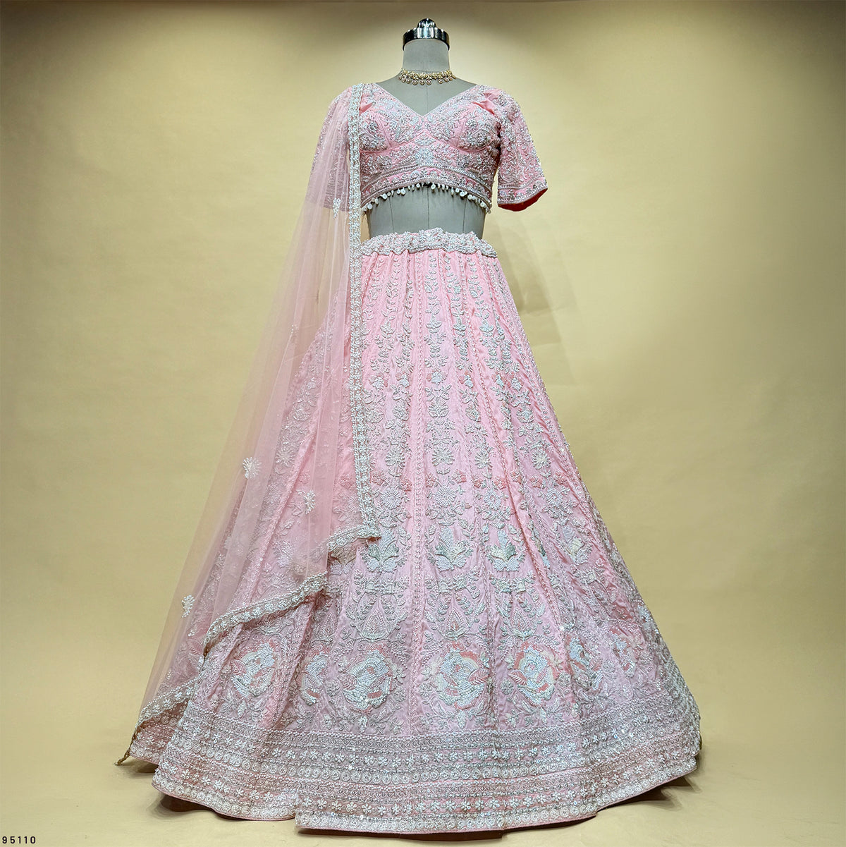 The Parampara Collection: Blue Silk Lehenga Ensemble II - Pink - view 6