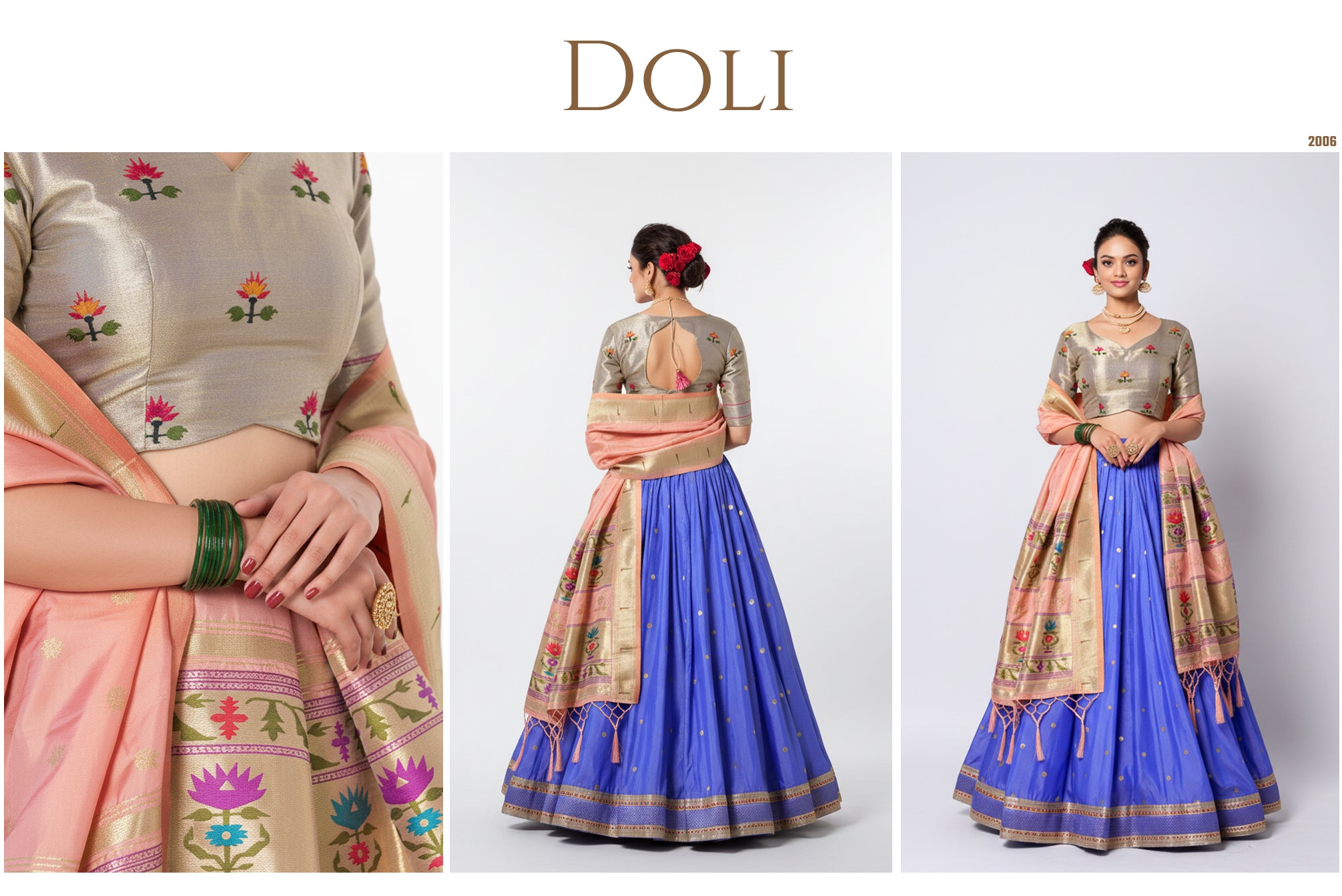 The Jaipur Palace Darbar: Blue Heritage Lehenga Ensemble II – Multi Colour and Blue – view 1