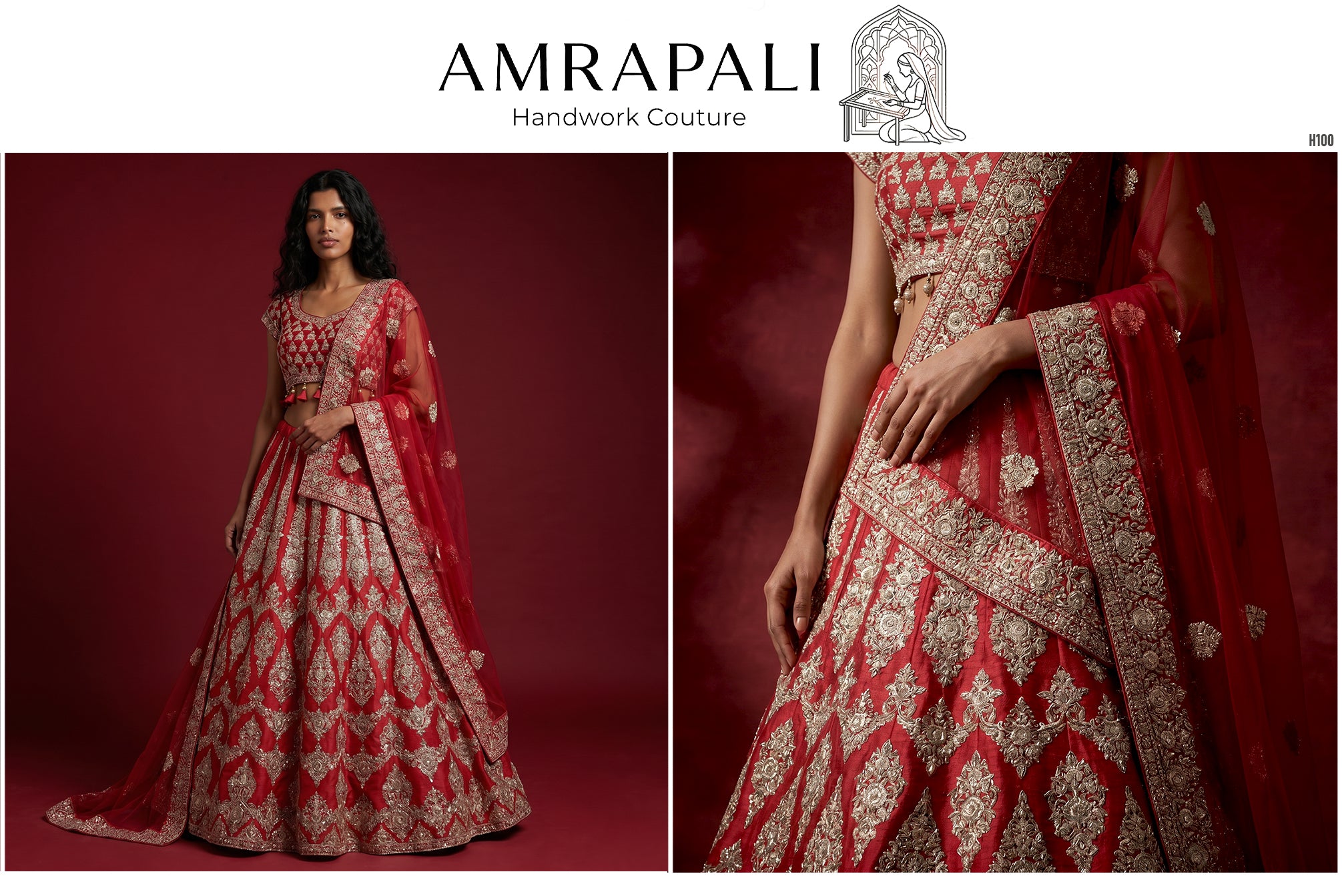 The Mangalam Heirloom: Red Silk Lehenga Ensemble – Red – view 2