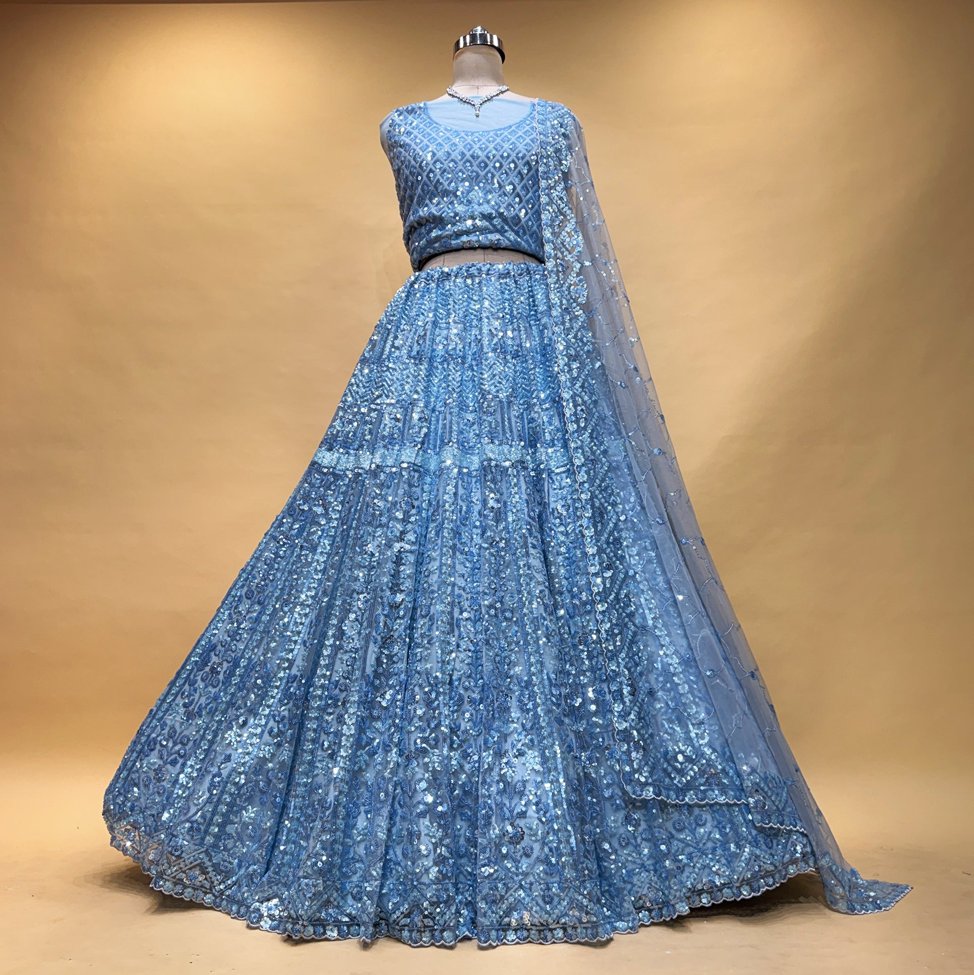 The Shagun Darbar: Blue Heritage Lehenga Ensemble I – Blue – view 1