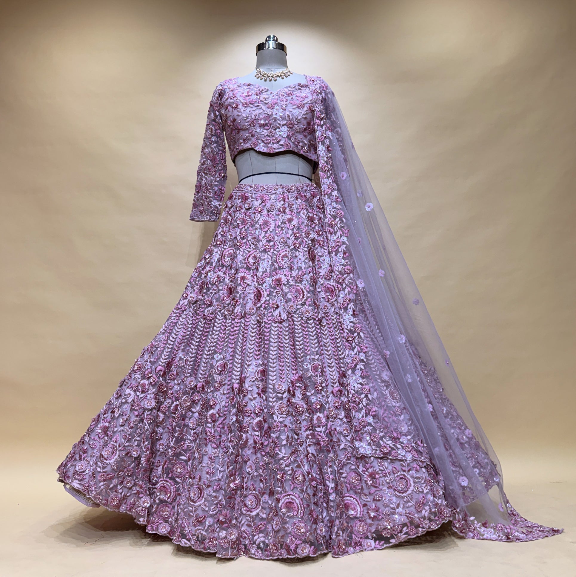 The Kashi Trousseau Darbar: Grey Net Lehenga Ensemble I – Grey – view 3