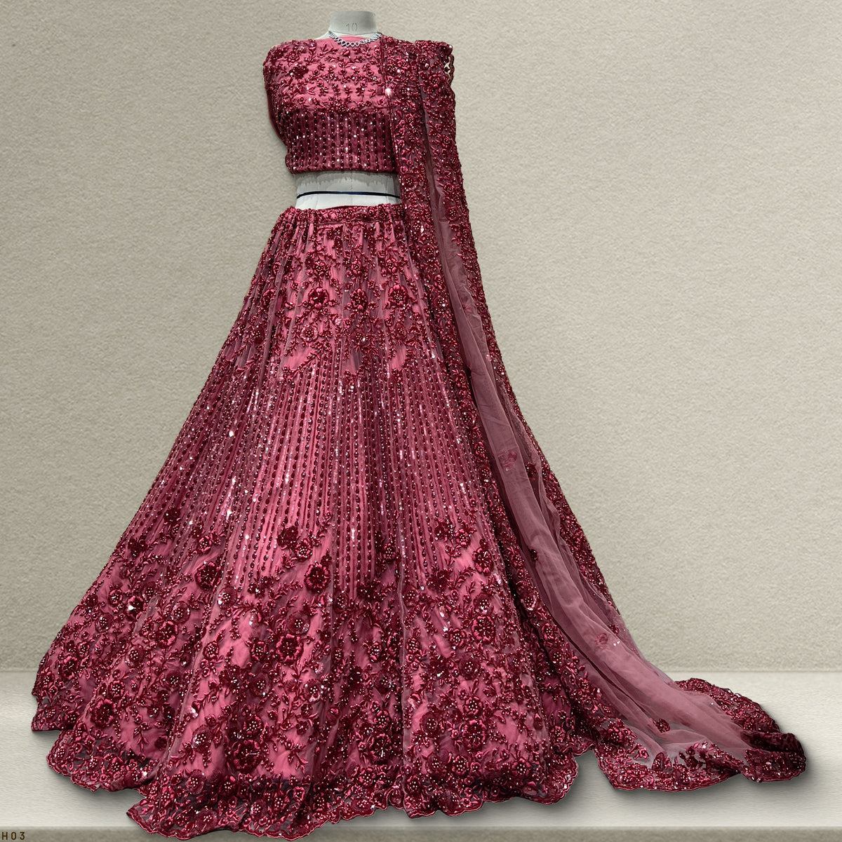 The Saubhagya Edit: Maroon Net Lehenga Ensemble III – Maroon – view 1