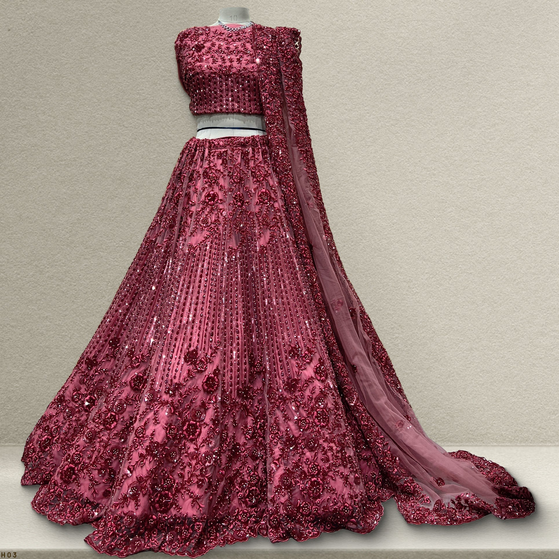 The Saubhagya Edit: Maroon Net Lehenga Ensemble III – Maroon – view 1