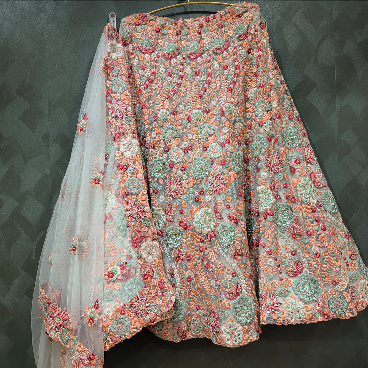 The Saubhagya Heirloom: Green Heritage Lehenga Ensemble II – Multi Colour and Green – view 1