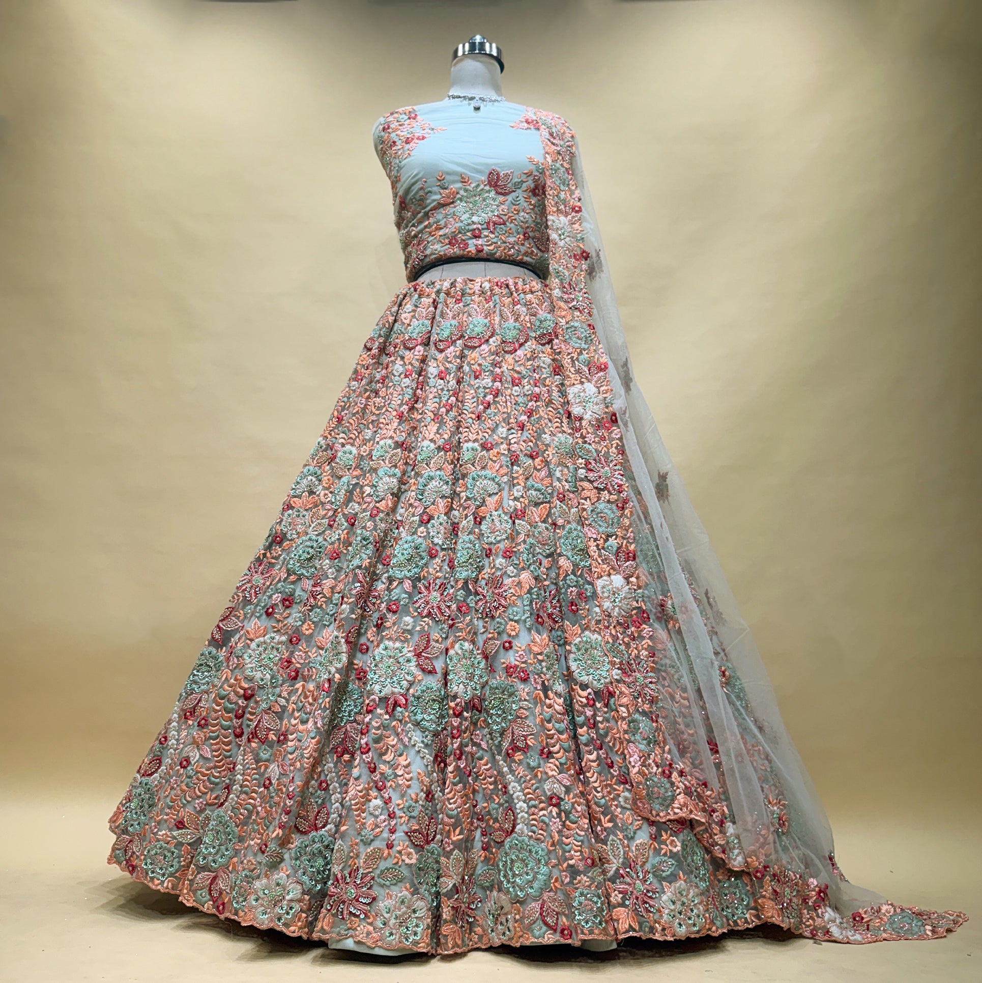 The Saubhagya Heirloom: Green Heritage Lehenga Ensemble II – Multi Colour and Green – view 2