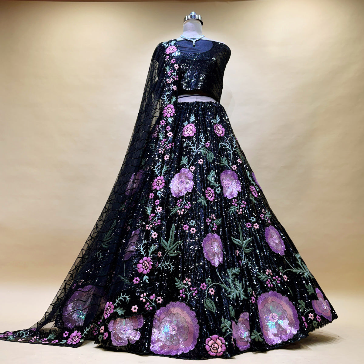 The Mewar Heritage Heirloom: Black Heritage Lehenga Ensemble – Black – view 2