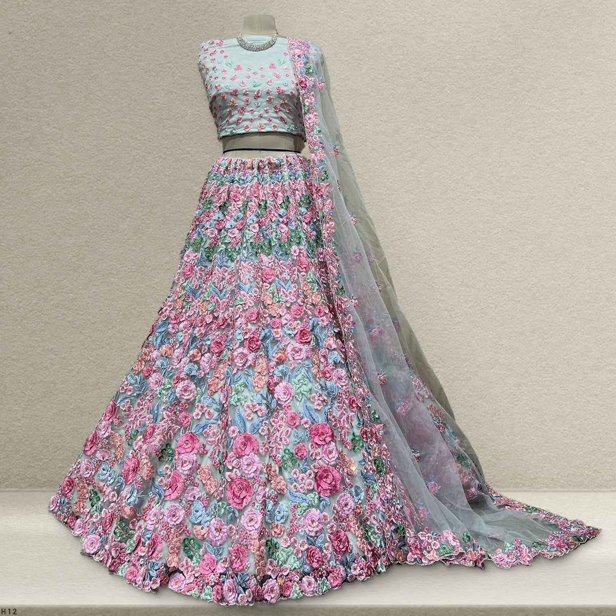 The Utsav Collection: Green Heritage Lehenga Ensemble IV – Multi Colour and Green – view 1