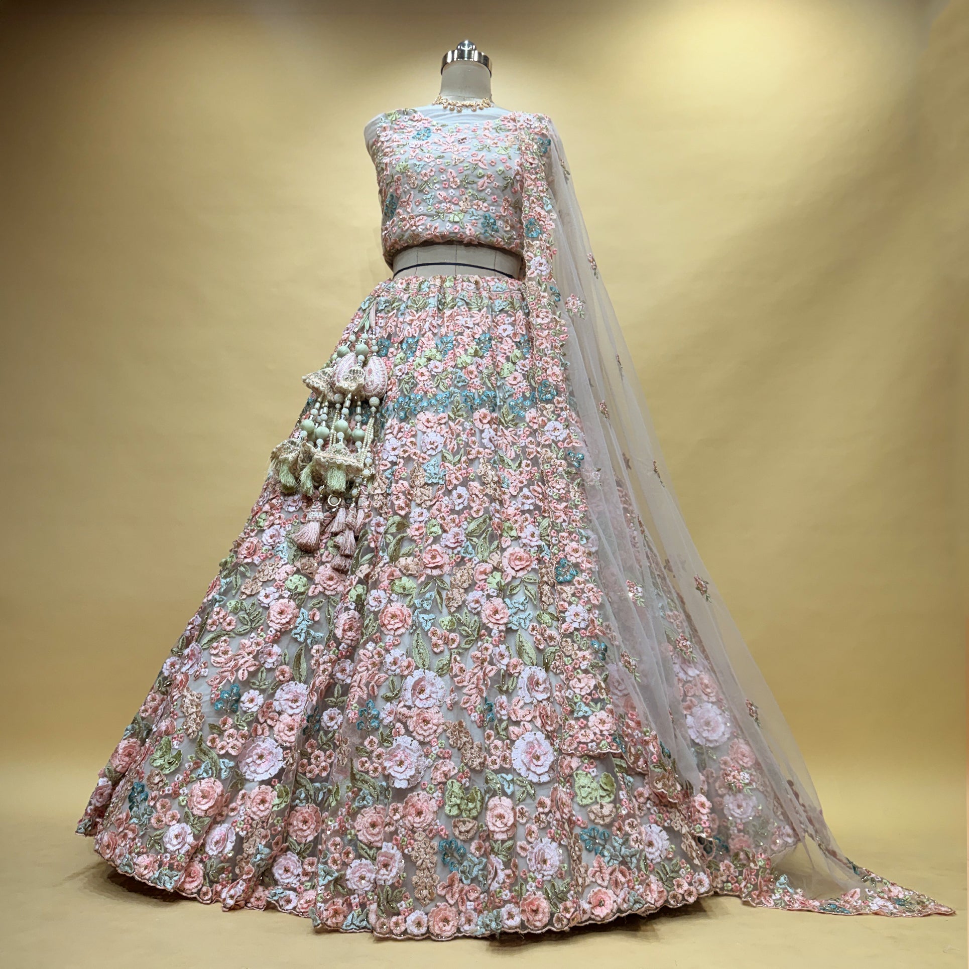 The Utsav Collection: Green Heritage Lehenga Ensemble IV – Multi Colour and Green – view 2