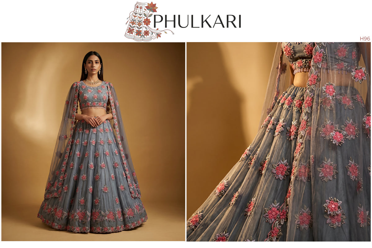 The Amber Fort Heirloom: Grey Net Lehenga Ensemble I – Grey – view 2