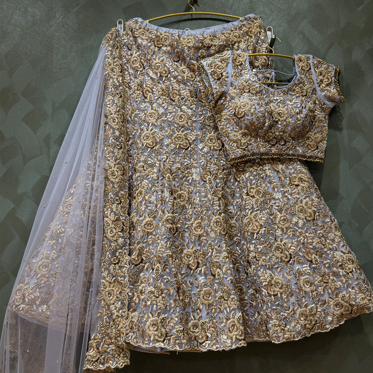 The Aarohi Heirloom: Lavender Net Lehenga Ensemble II – Lavender – view 1