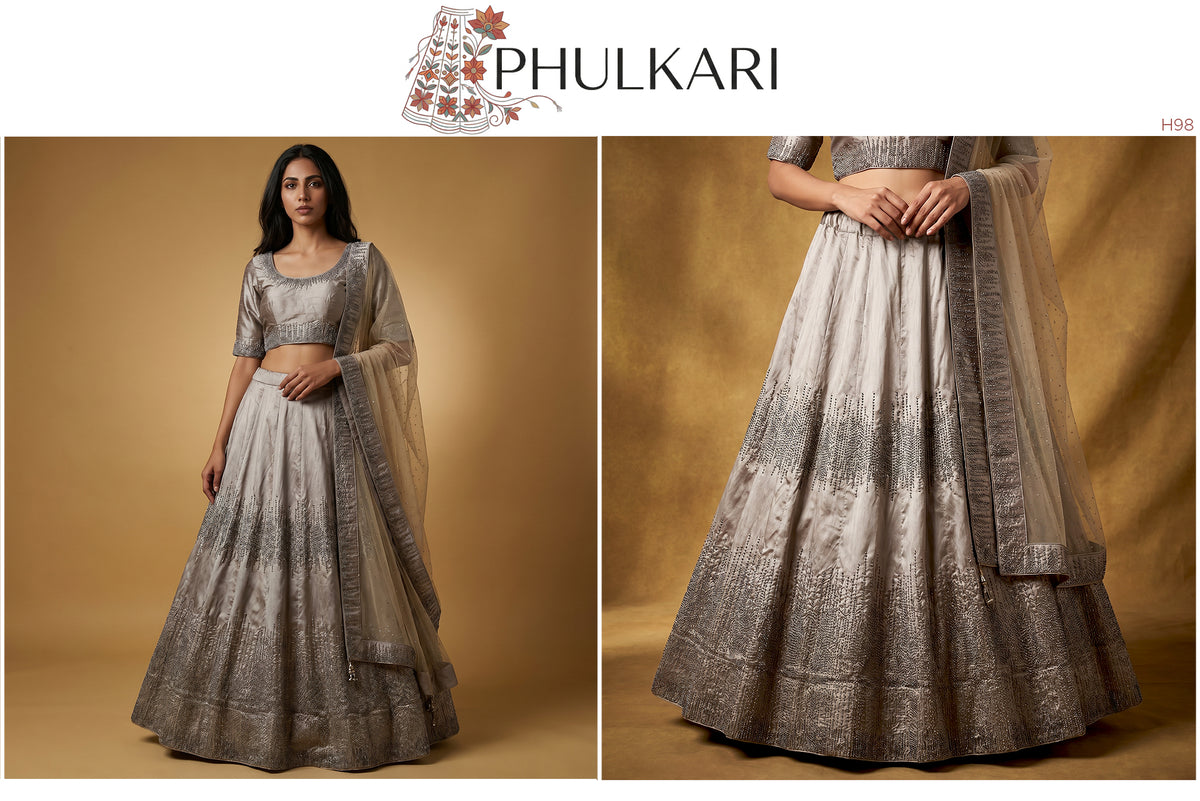 The Amber Fort Edit: Grey Silk Lehenga Ensemble IV – Grey – view 2