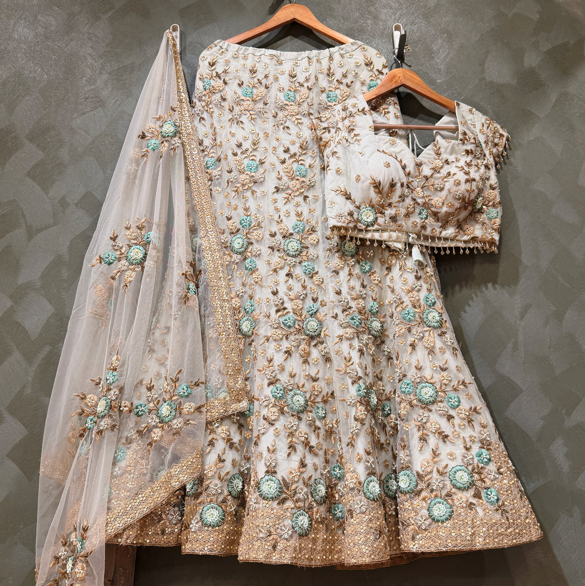 The Indrani Heirloom: Ivory Lehenga Ensemble - Ivory - view 1