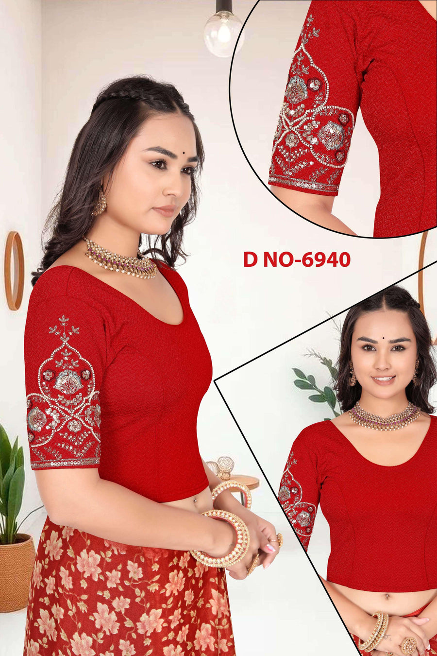 Lycra Stretchable beads work blouse - Des- 6940