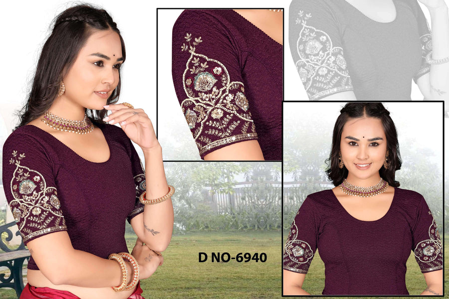 Lycra Stretchable beads work blouse - Des- 6940