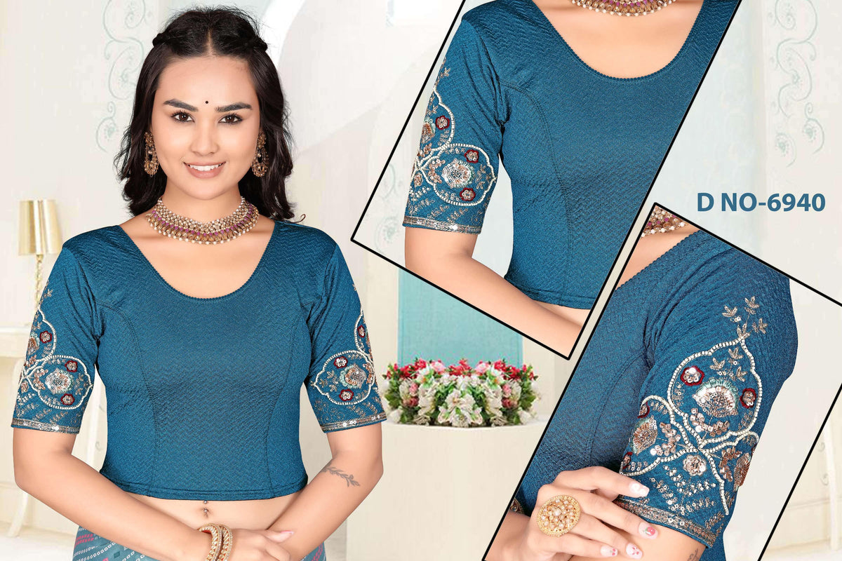 Lycra Stretchable beads work blouse - Des- 6940