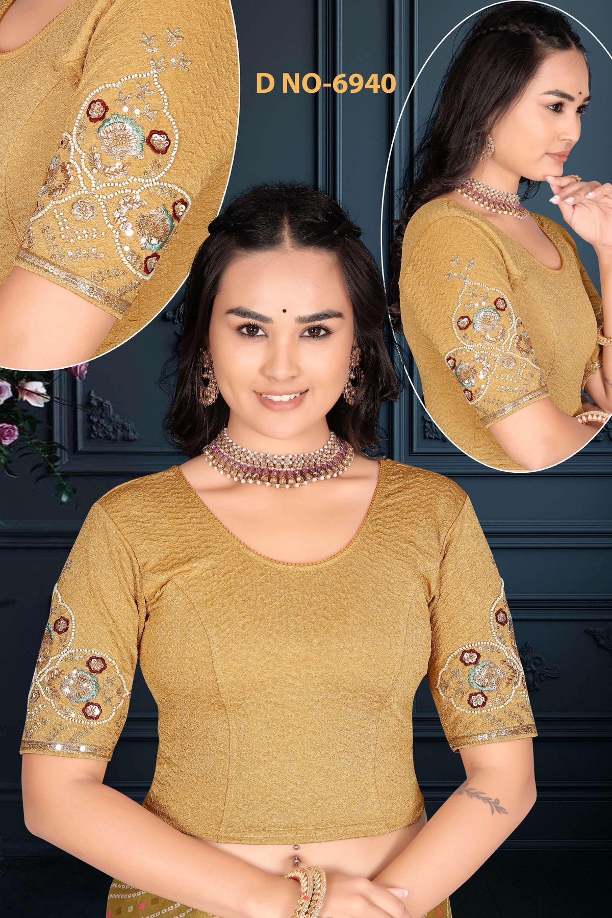 Lycra Stretchable beads work blouse - Des- 6940