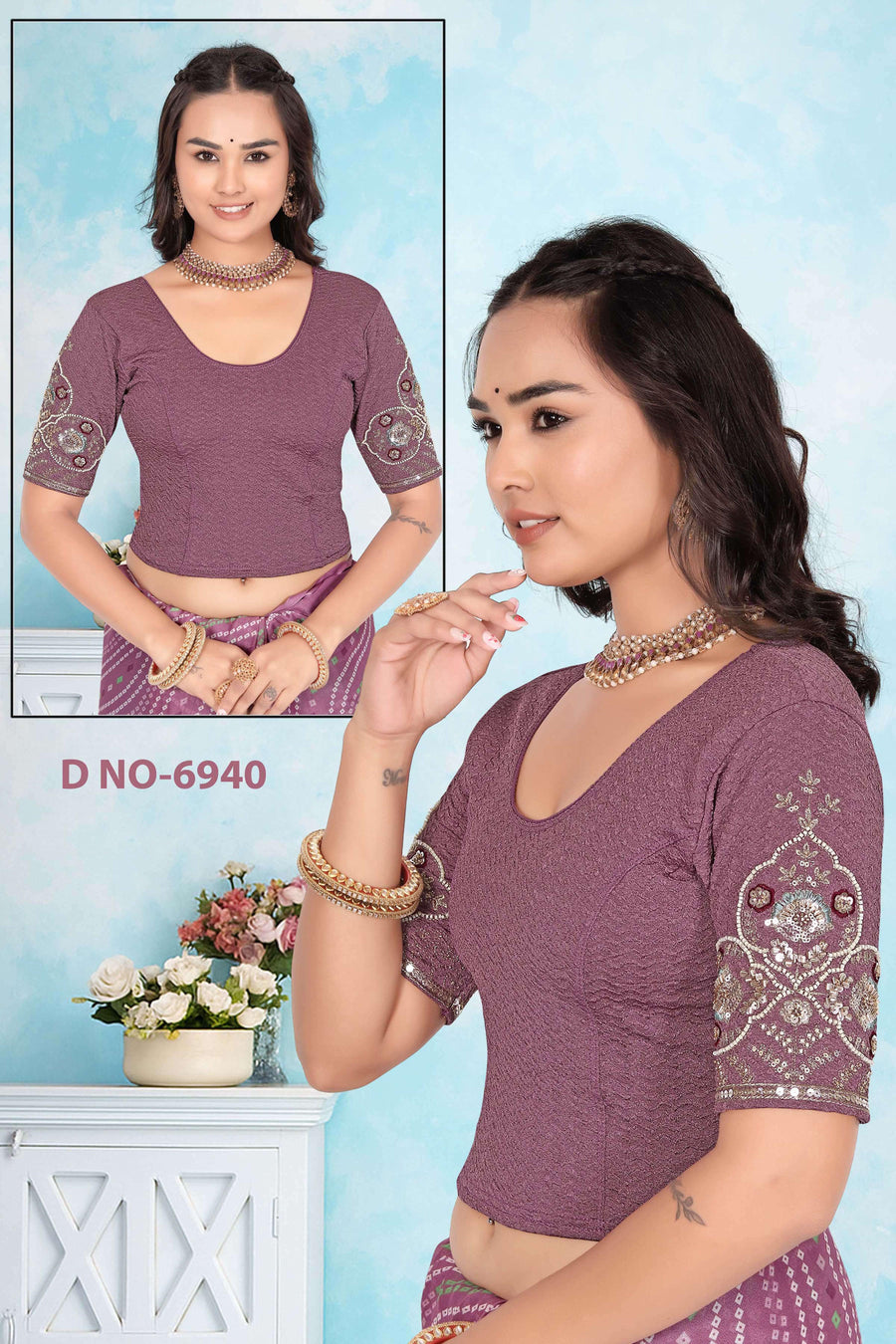 Lycra Stretchable beads work blouse - Des- 6940