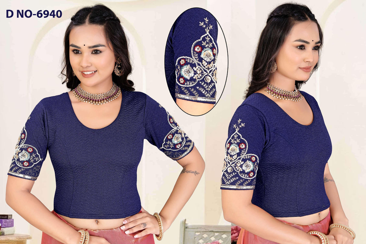 Lycra Stretchable beads work blouse - Des- 6940