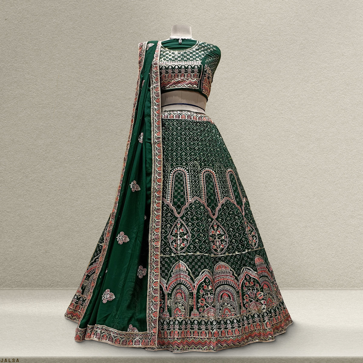 The Aarohi Collection: Green Heritage Lehenga Ensemble IV – Green – view 1