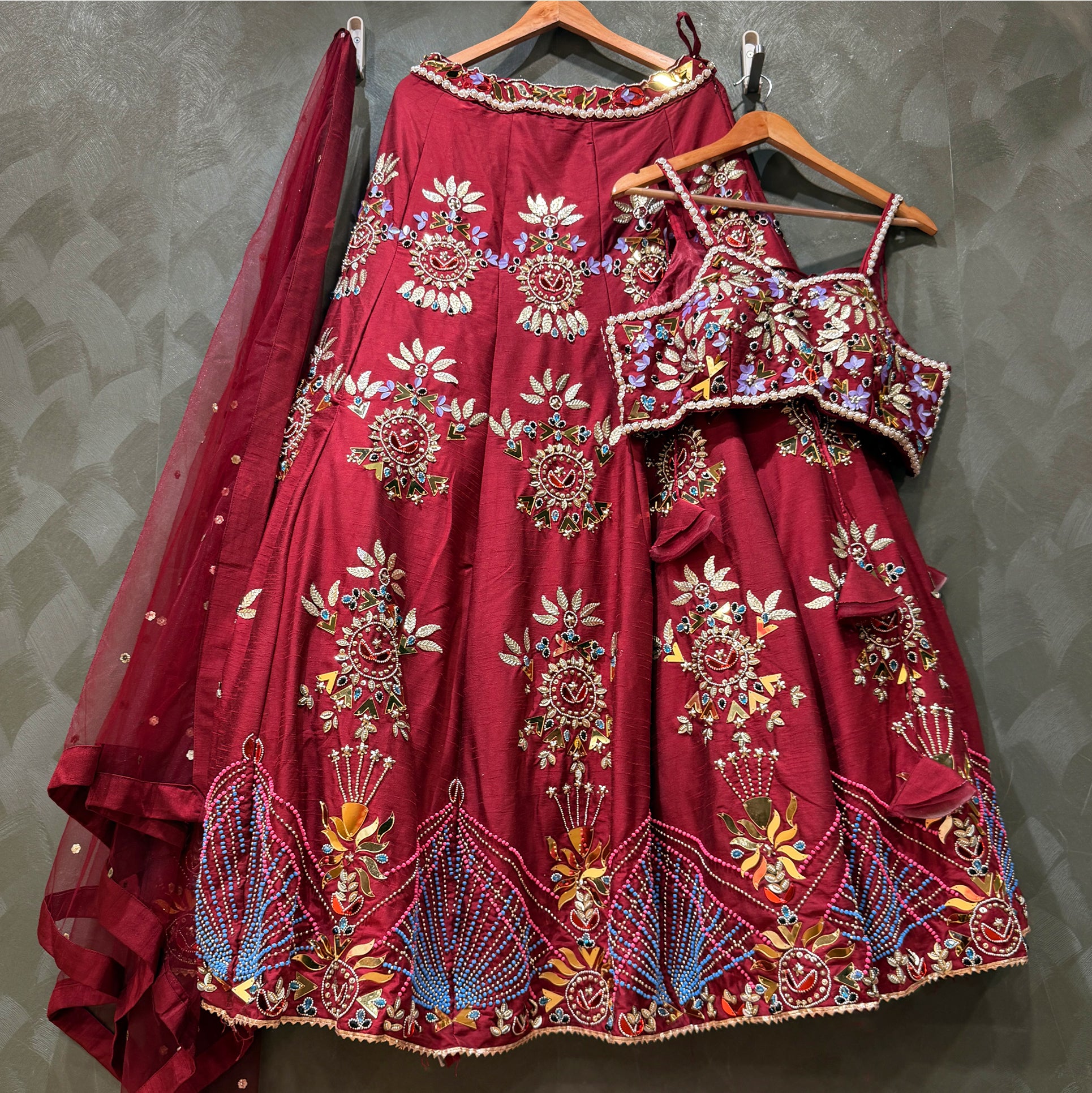 The Jaipur Palace Heirloom: Maroon Heritage Lehenga Ensemble IV – Maroon – view 1