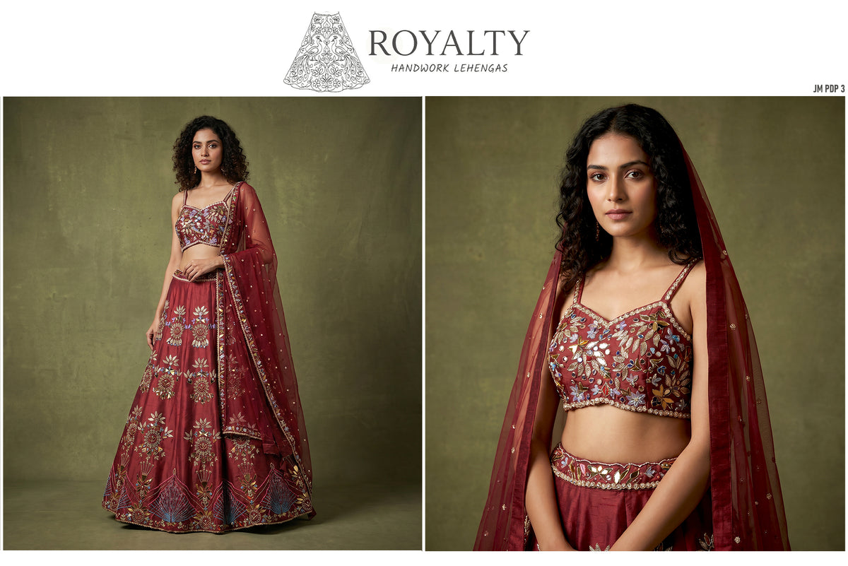 The Jaipur Palace Heirloom: Maroon Heritage Lehenga Ensemble IV – Maroon – view 2