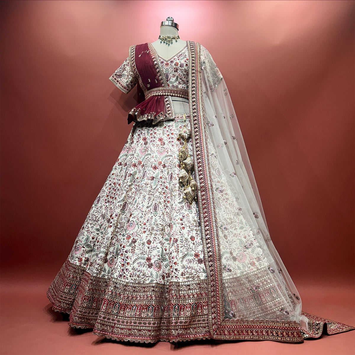 The Udaipur Royal Darbar: Ivory Heritage Lehenga Ensemble I – Ivory – view 1