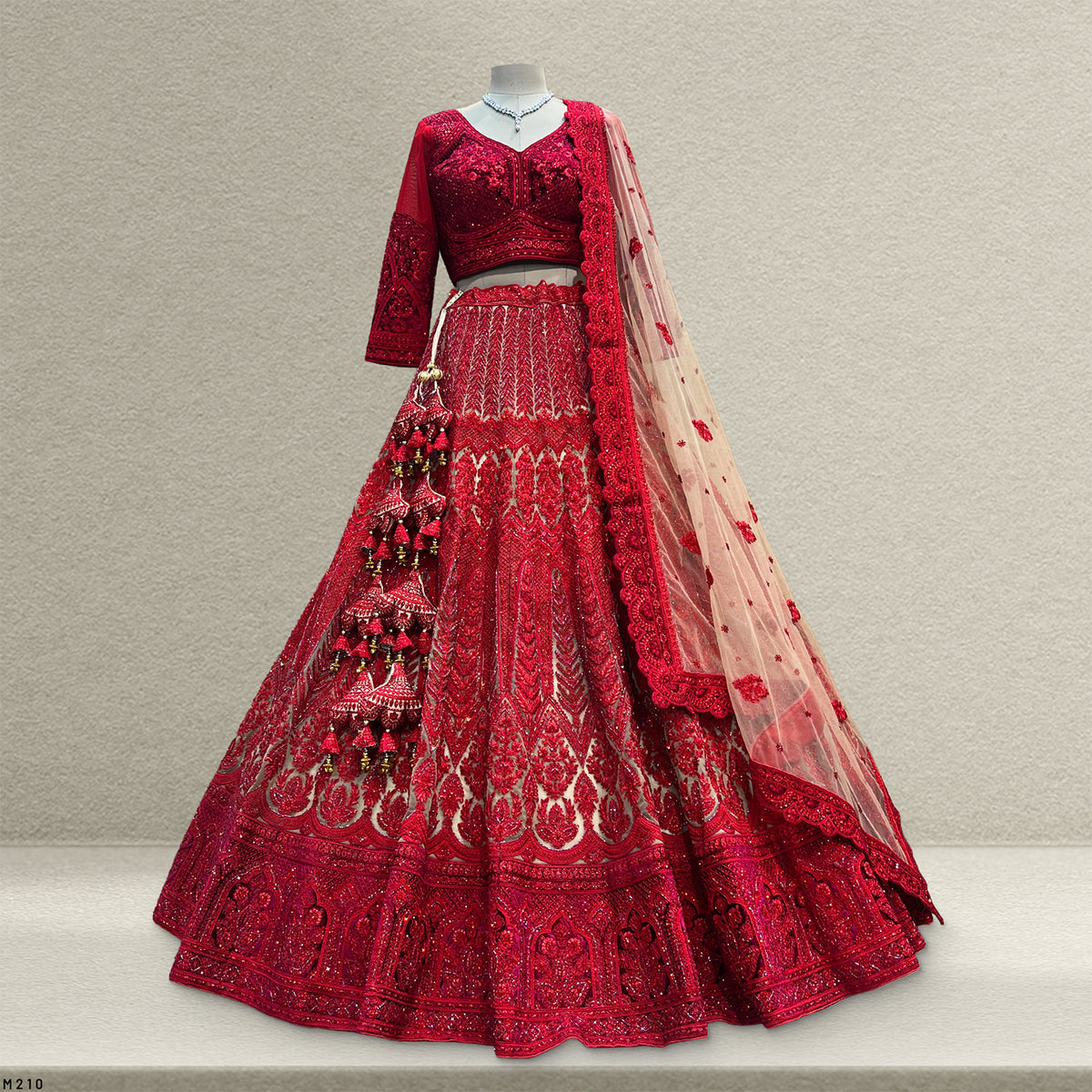 The Banaras Loom Collection: Maroon Net Lehenga Ensemble III – Maroon – view 1