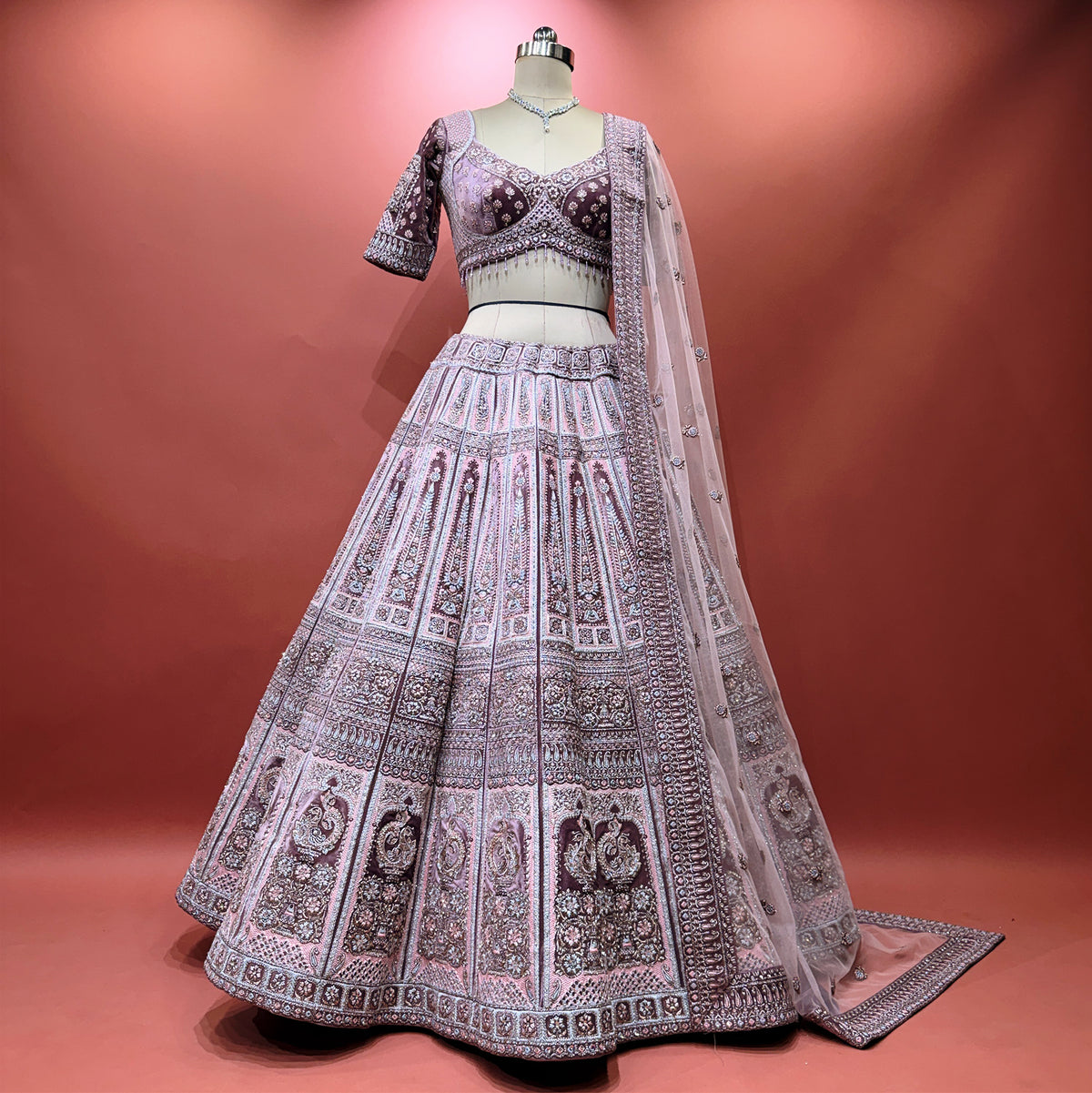 The Utsav Heirloom: Lavender Plush Velvet Lehenga Ensemble I – Lavender – view 1