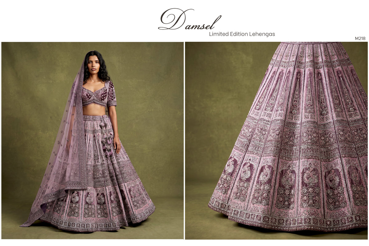 The Utsav Heirloom: Lavender Plush Velvet Lehenga Ensemble I – Lavender – view 2