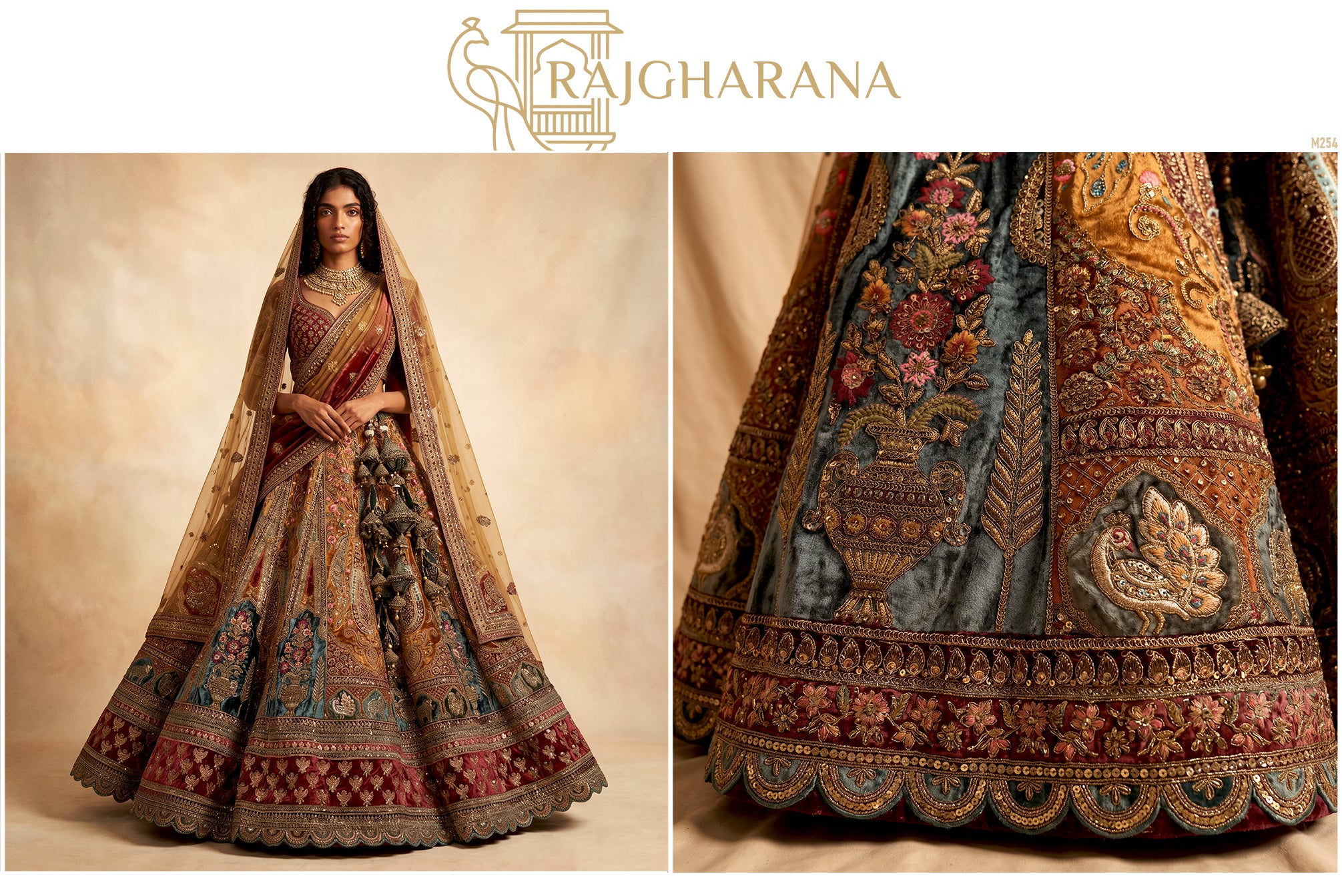 The Jharokha Heirloom Edit: Maroon Plush Velvet Lehenga Ensemble IV – Multi Colour and Maroon – view 2