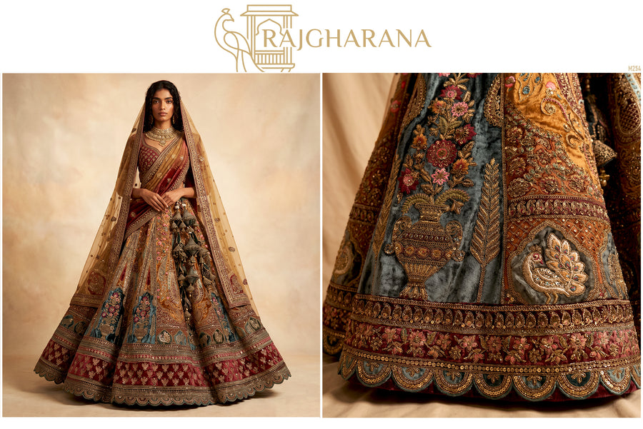 The Jharokha Heirloom Edit: Maroon Plush Velvet Lehenga Ensemble IV