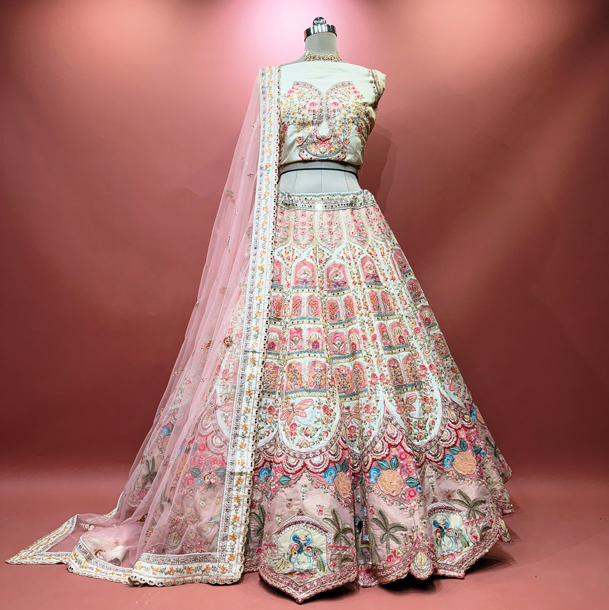 The Saubhagya Heirloom: Ivory Heritage Lehenga Ensemble III – Multi Colour and Ivory – view 1