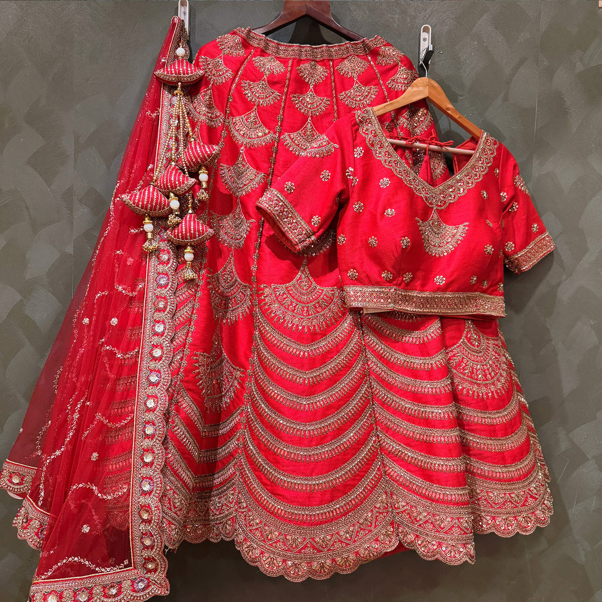 The Saubhagya Edit: Red Heritage Lehenga Ensemble IV – Red – view 1