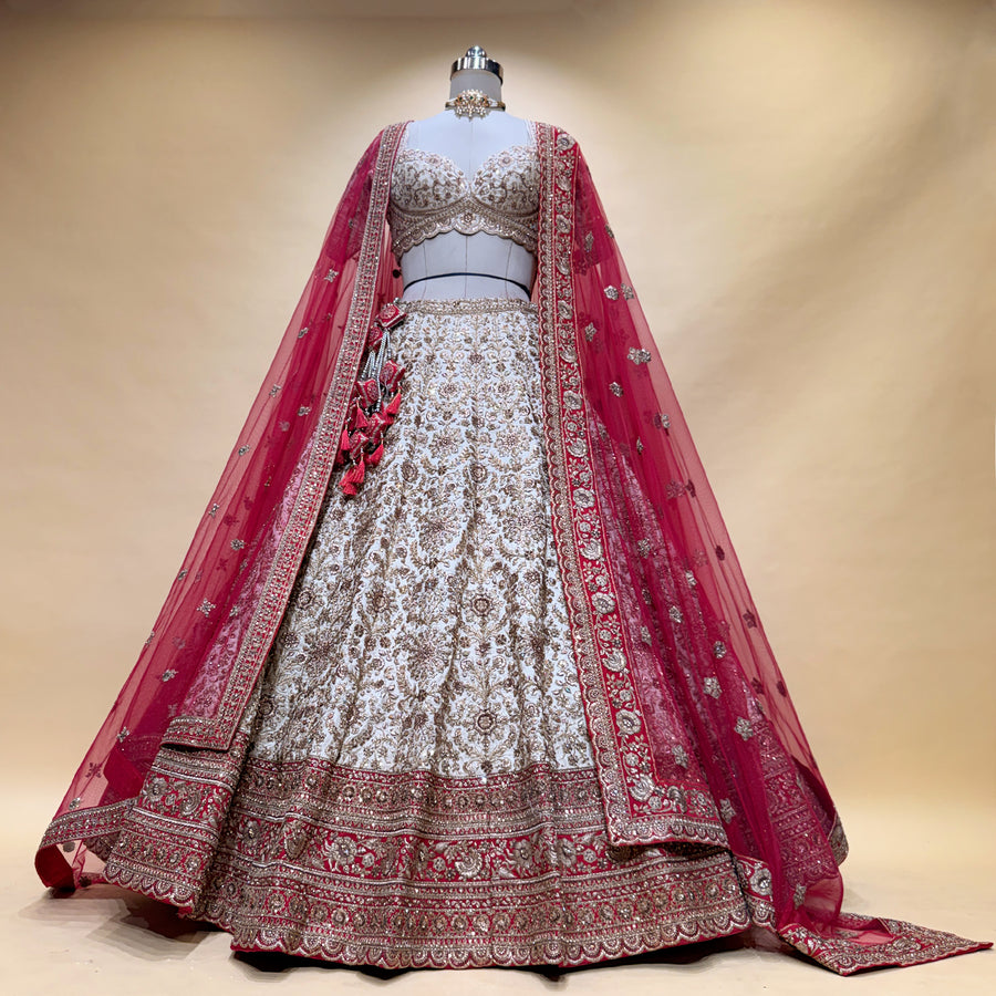 The Kesariya Heritage Edit: Ivory Red Lehenga Ensemble