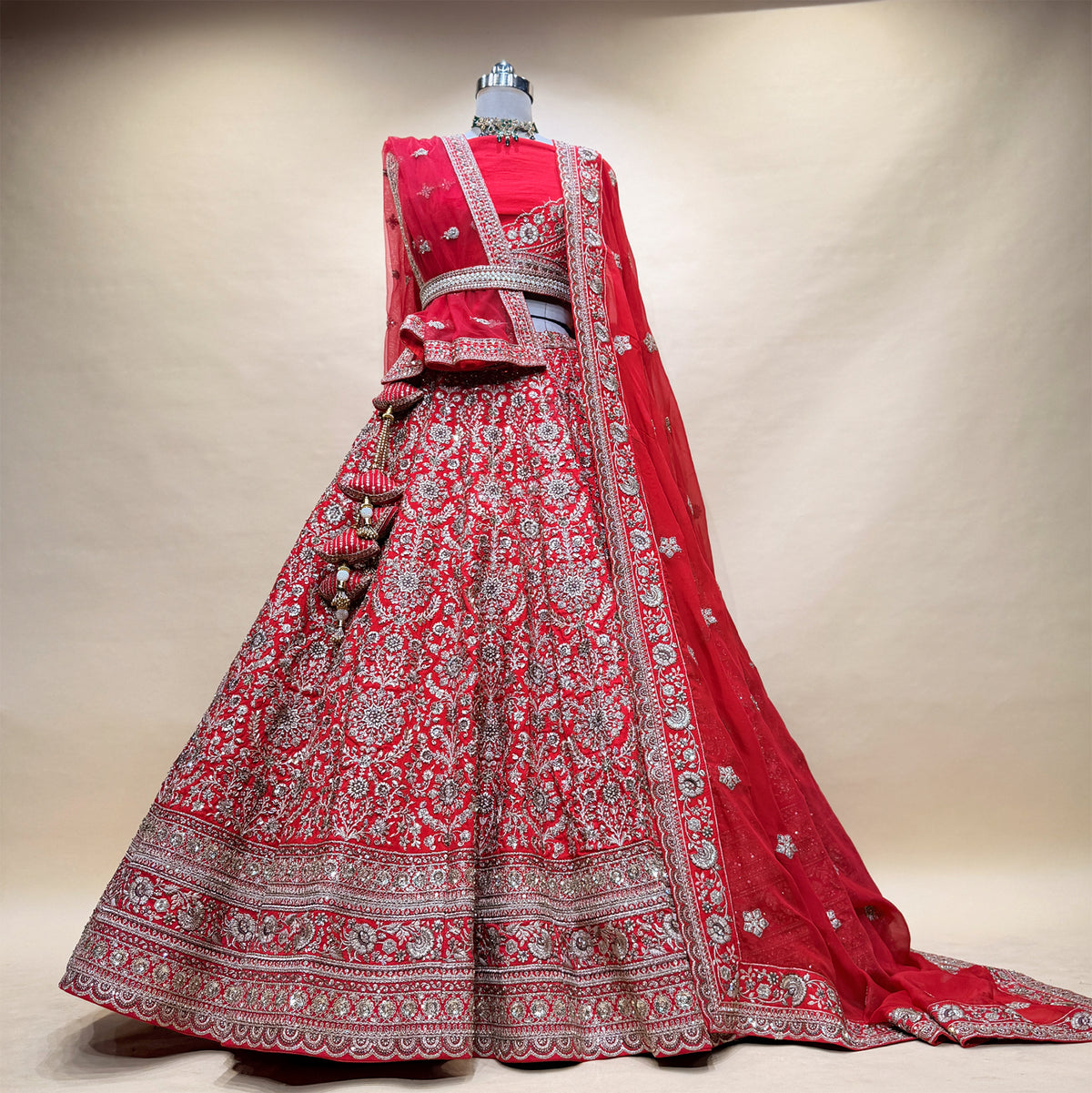 The Kesariya Heritage Edit: Ivory Red Lehenga Ensemble - Red - view 3