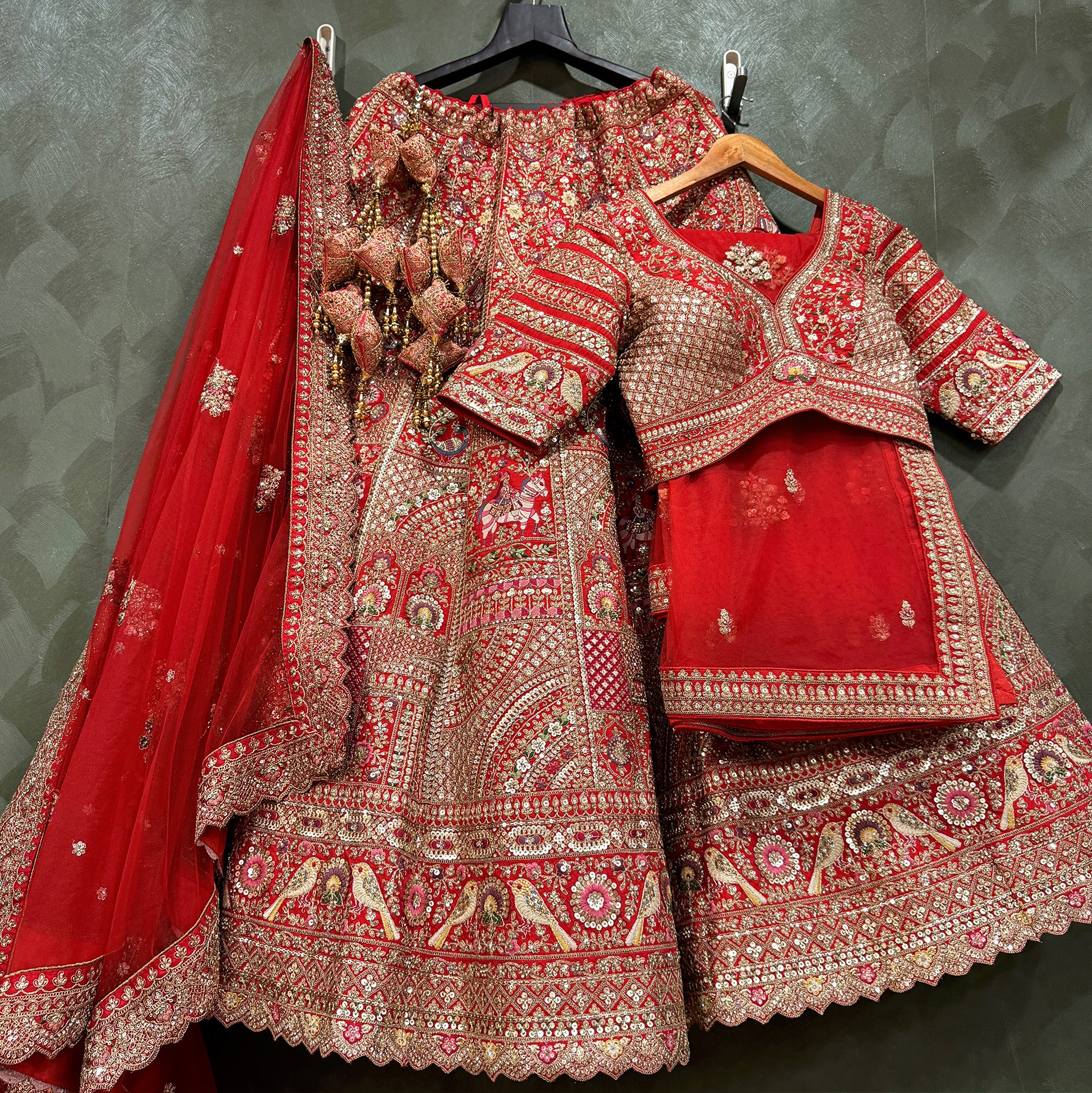 The Kalyani Heirloom: Red Silk Lehenga Ensemble IV – Red – view 1