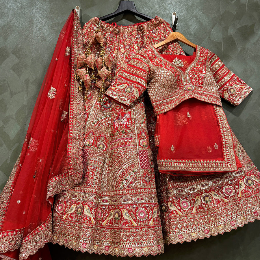 The Kalyani Heirloom: Red Silk Lehenga Ensemble IV