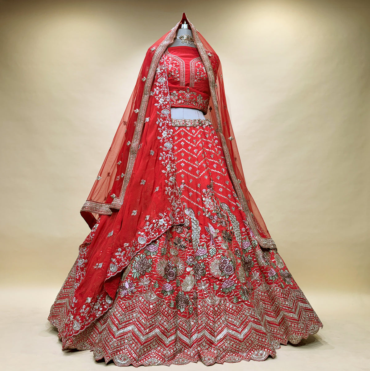 The Saubhagya Darbar: Red Heritage Lehenga Ensemble III – Red – view 1