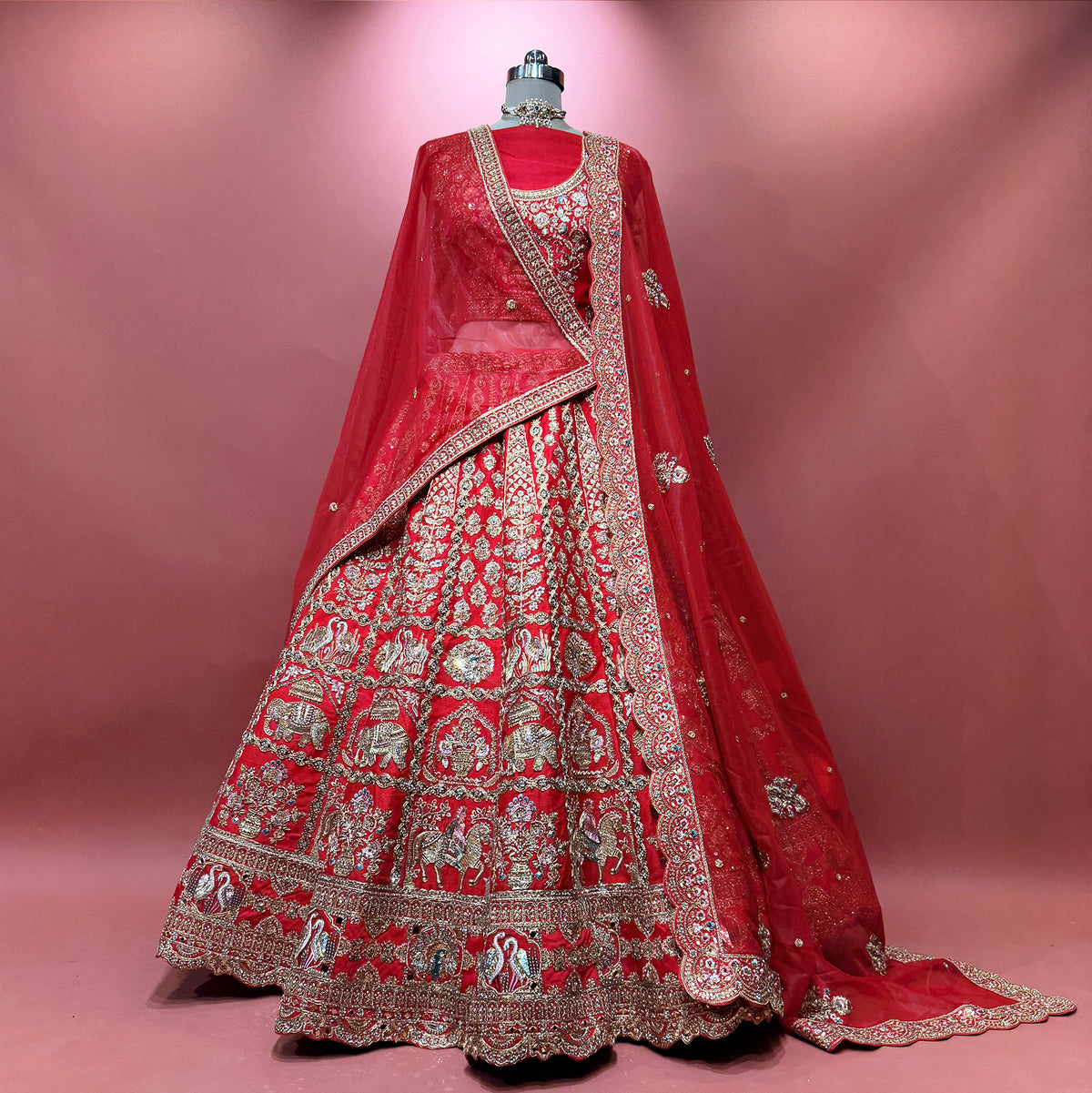 The Ananda Edit: Red Heritage Lehenga Ensemble IV – Red – view 1