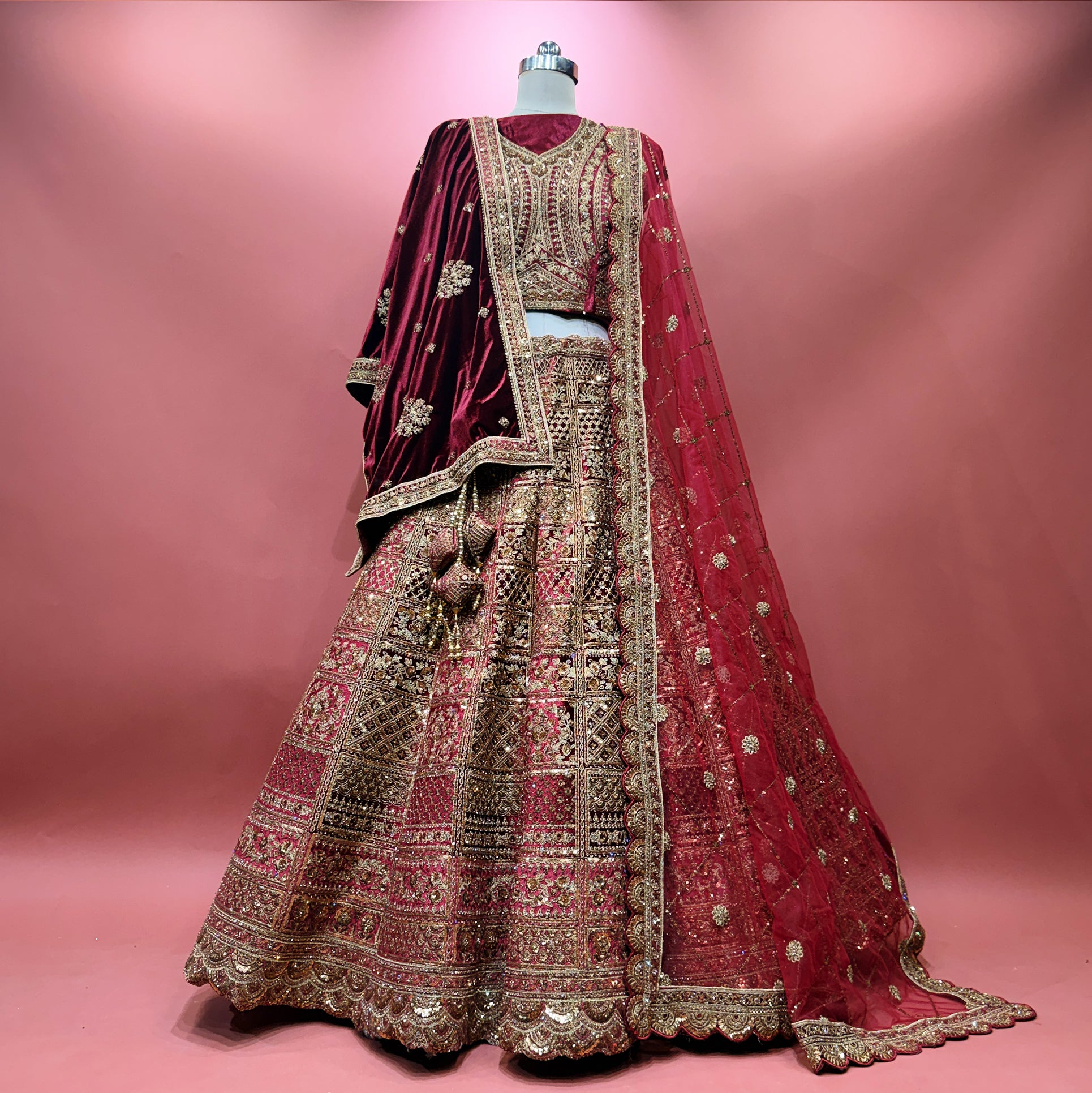 The Mangalam Heirloom: Maroon Heritage Lehenga Ensemble II – Maroon – view 1